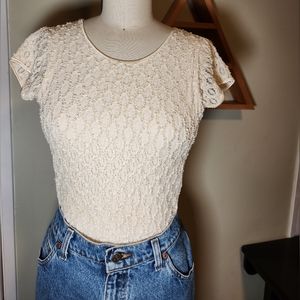 90s Vintage Cream Lace Bodysuit